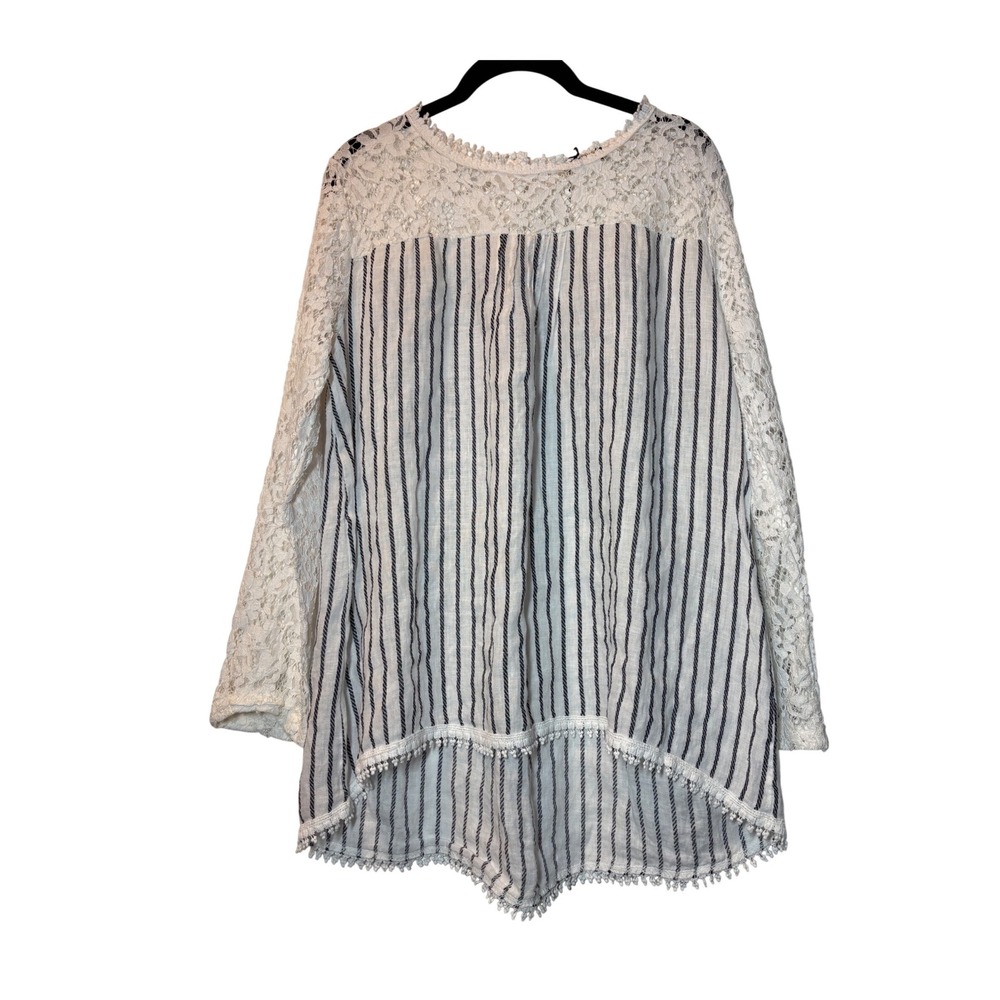 Lungo L'Arno Italy NWT Vintage Linen Blend Lace Stripe Tunic Top Bianco‎ - XL